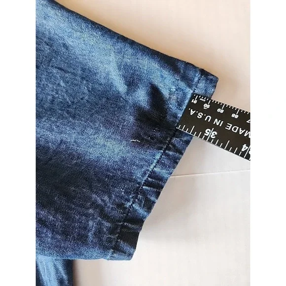 Womens Denim Midi Shirt Dress L Embroidered Pintuck Cottage Coastal Granny Chic - Picture 10 of 10